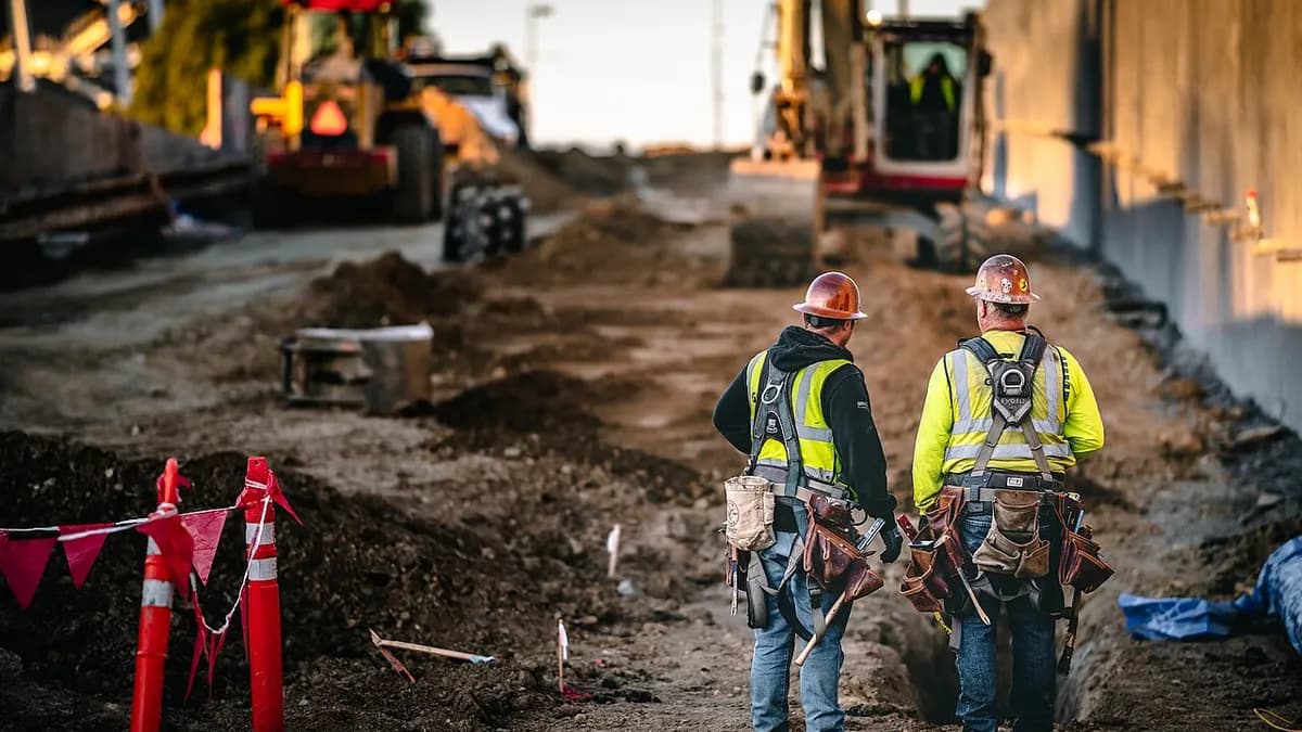 Construction workers performing physical work on a job site