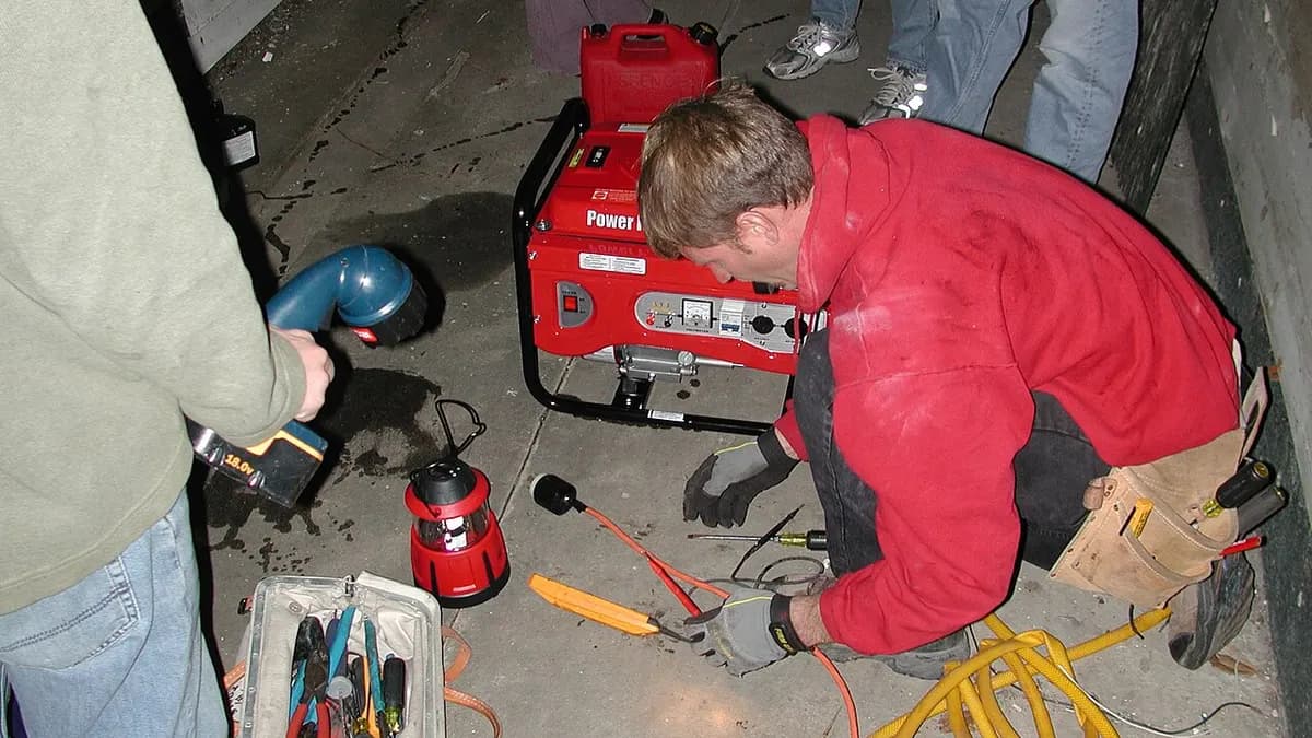 An electrician performing detailed hands-on work