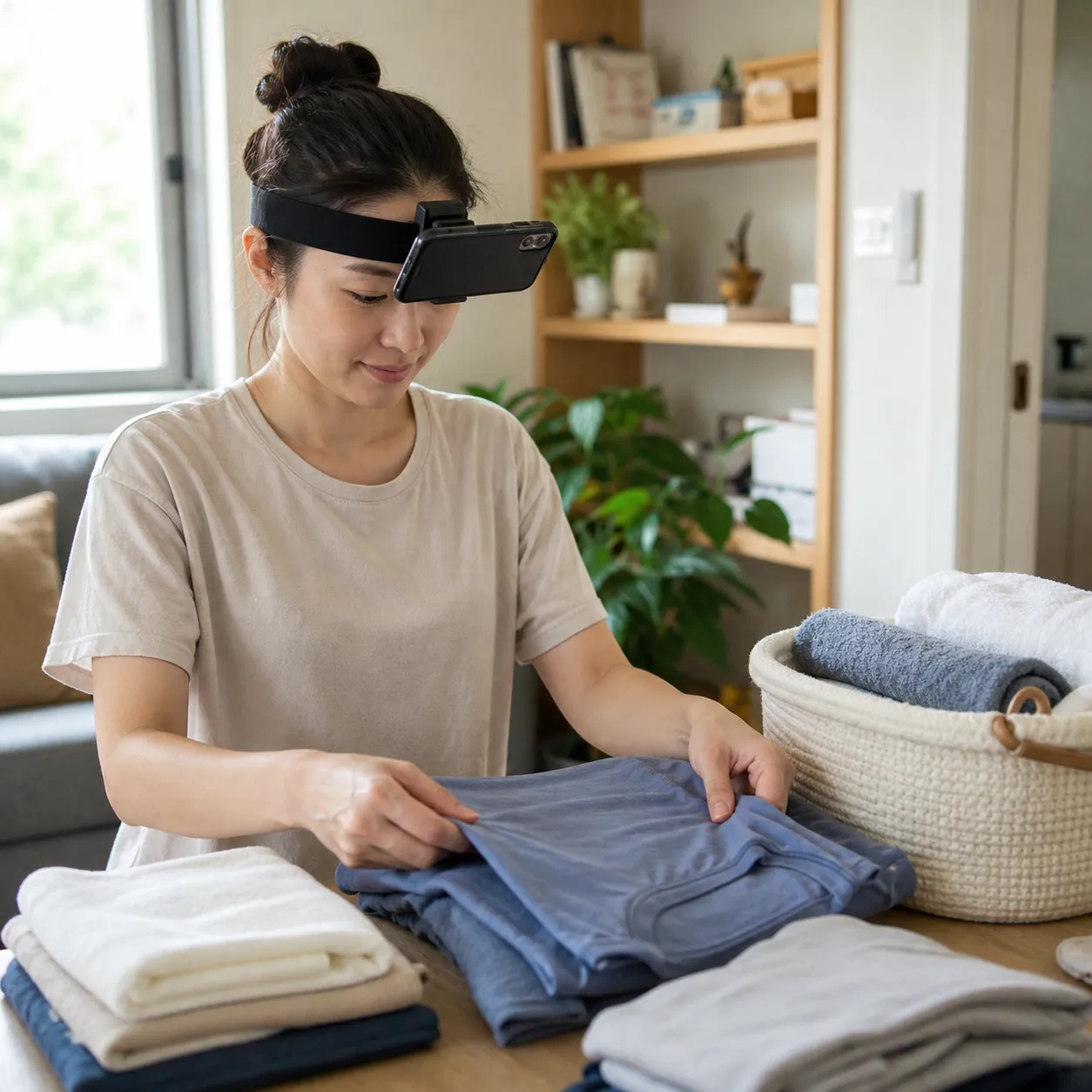 A person folding laundry as an eligible everyday task